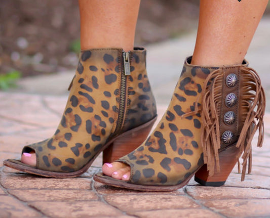 Mindy Leopard Peep Toe Bootie 45% Off Sale! Discount applied at checkout!