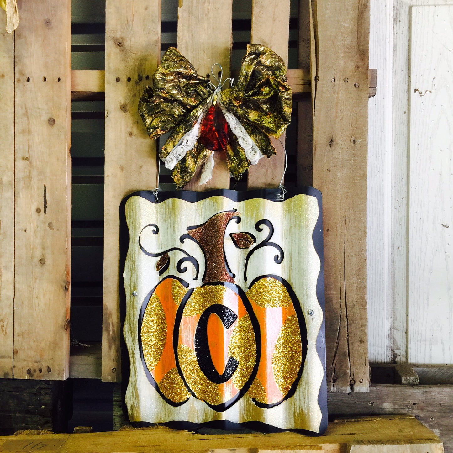 Fabulous Initial Pumpkin with Hanger and Bow