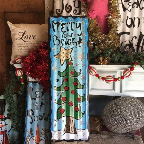 Merry and Bright Christmas Tree - Metal Sign