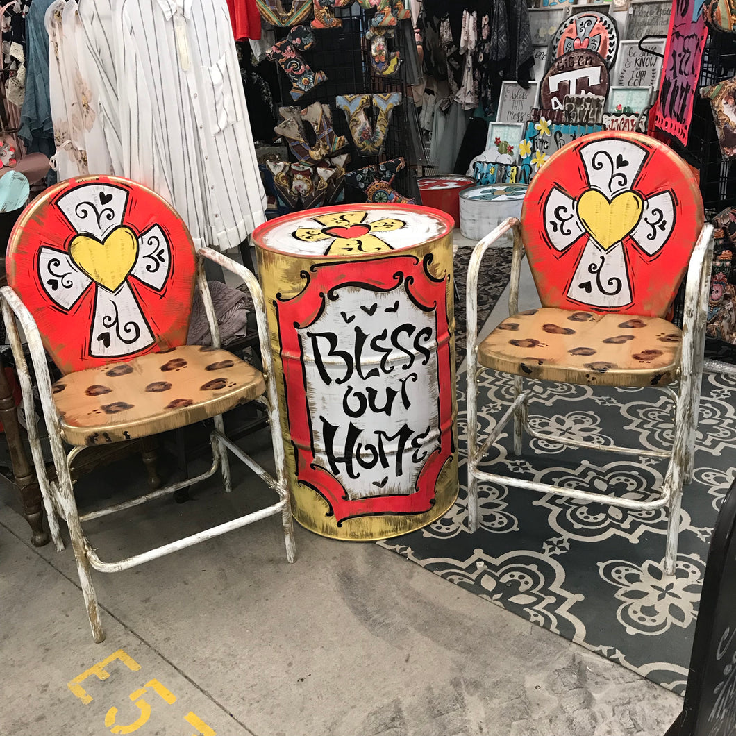 Whimsy Cross - Hand Painted Metal Chair