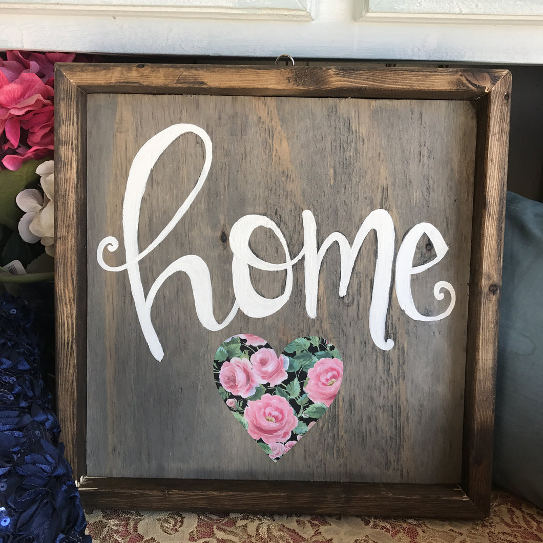Home with Floral Heart - Framed Box