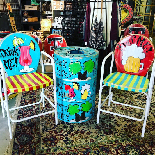 Red/Turquoise/Key Lime - Party Themed Hand Painted Metal Chair