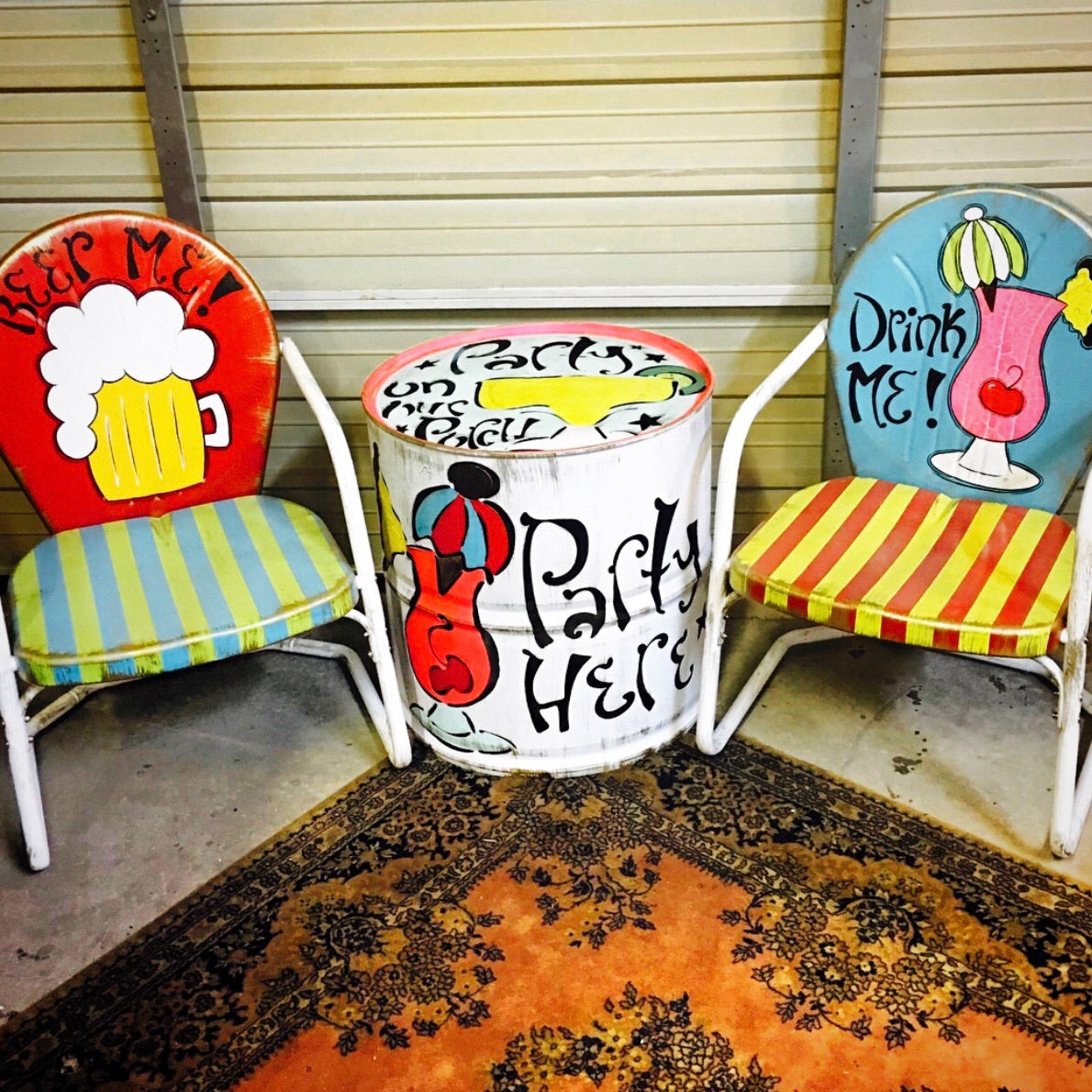 Red/Turquoise/Key Lime - Party Themed Hand Painted Metal Chair