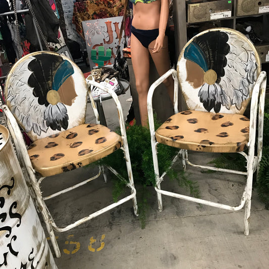 Fancy Chief Leopard Print Bar Height Metal Chair