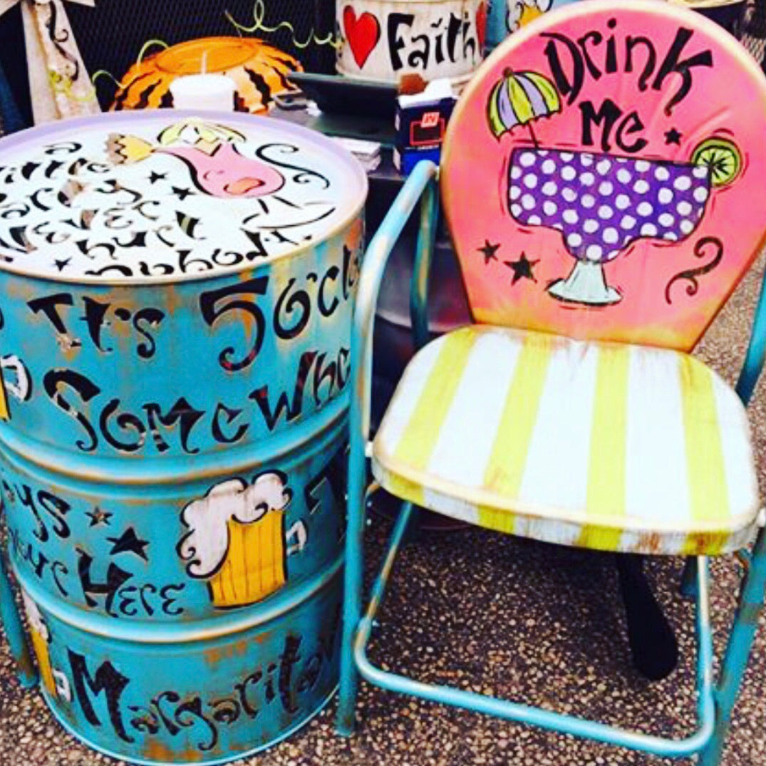 Key Lime/Pink/Turquoise - Party Themed Hand Painted Metal Chair